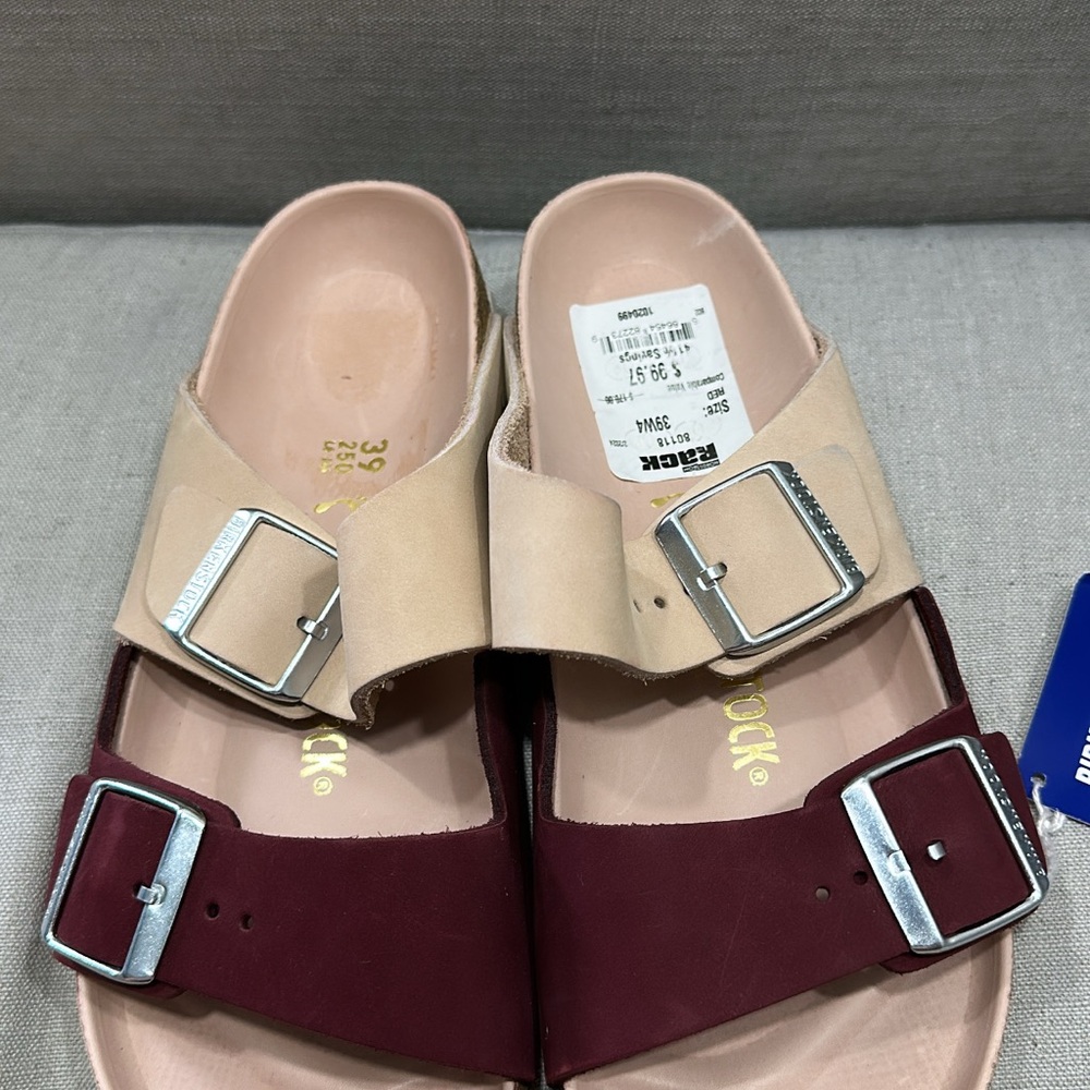 Two-Tone Sandals with Silver Buckles